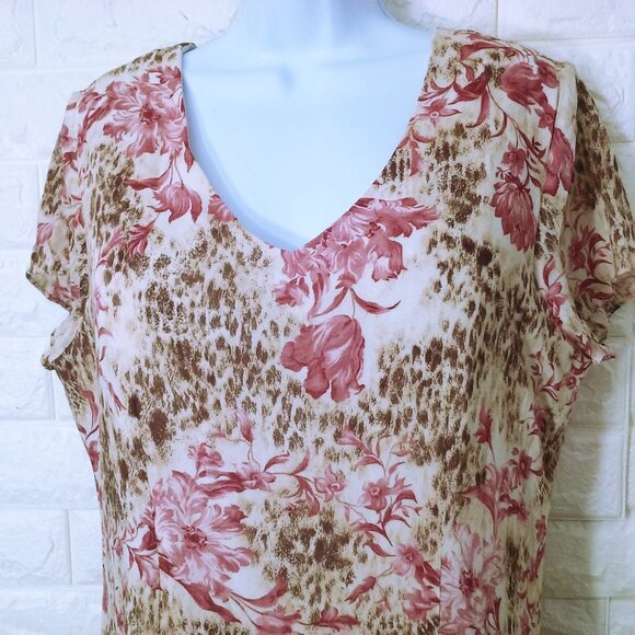 Ronni Nicole Ouida Floral Maxi Shift Dress -16 Ruffle Cap SSL Vneck Animal Pink - Picture 5 of 12